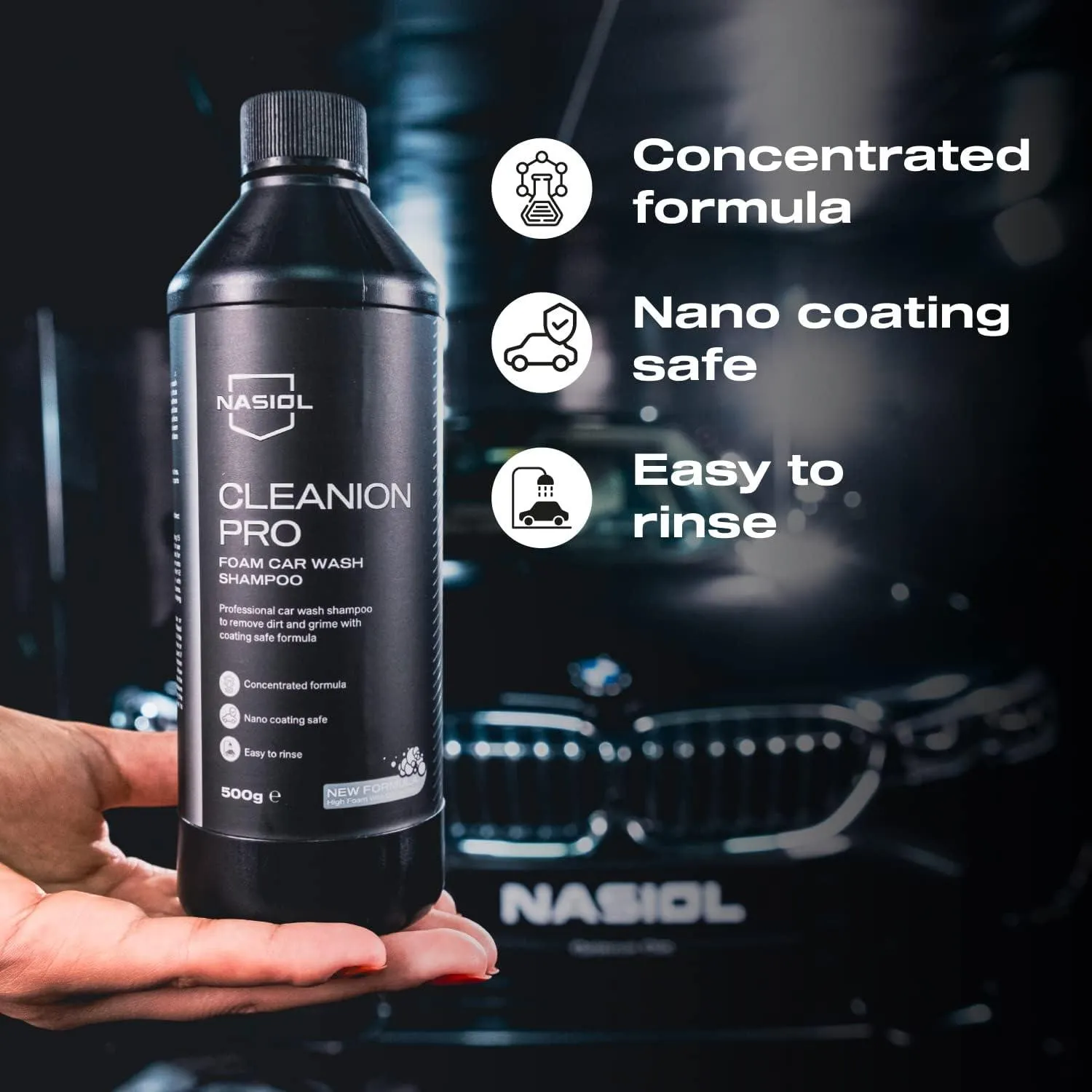 Nasiol Cleanion Pro Nano-Coating Safe Car Wash Shampoo Thick Foam, Fresh Citrus Scent for Ceramic-Coated Vehicles